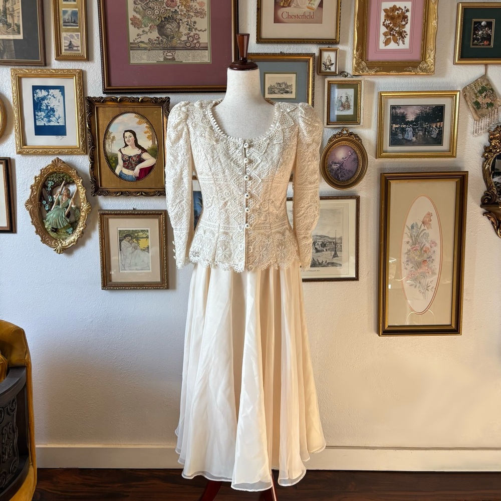 Vintage Bridal Ivory Lace Top and Skirt Set